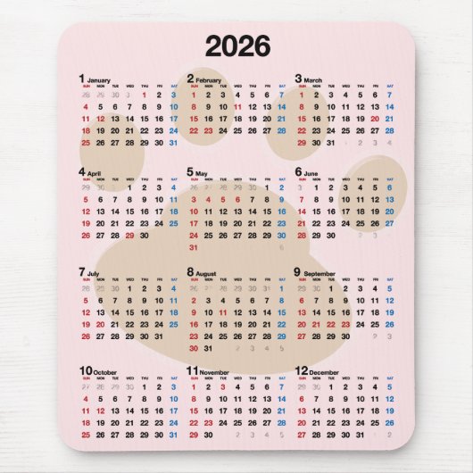 Tapis De Souris Calendrier Empreinte de Patte de Chien 2027 (Devant)