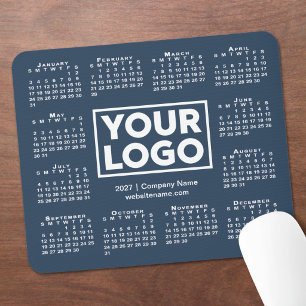 Tapis De Souris Calendrier Entreprise Moderne 2027 Logo Bleu Marin