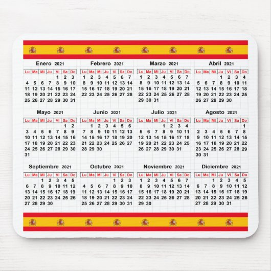 Tapis De Souris Calendrier espagnol 2021 (Devant)