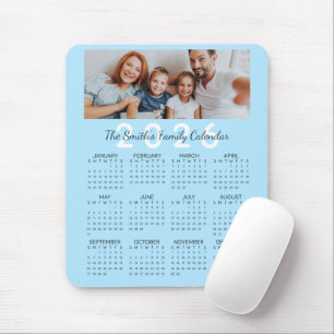 Tapis De Souris Calendrier familial personnalisé Photo Bleu 2026