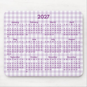 Tapis De Souris Calendrier fantaisiste Gingham violet pâle 2027