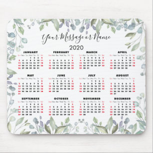 Tapis De Souris Calendrier floral 2020 Votre message ou nom