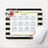 Tapis De Souris Calendrier Floral Or Blanc Noir 2023 (Avec souris)