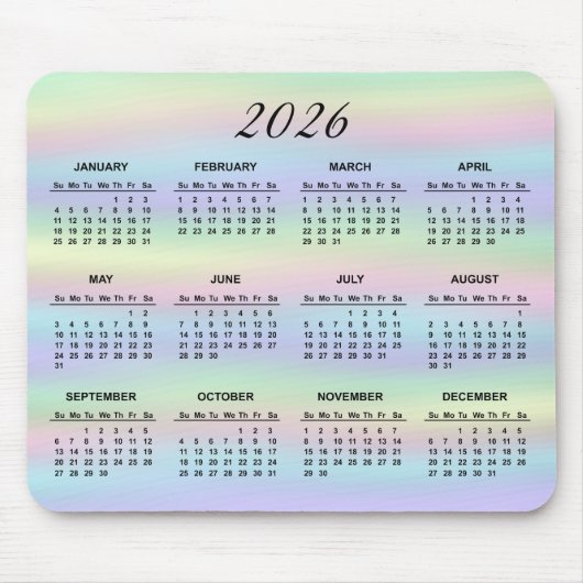 Tapis De Souris Calendrier holographique Pastel Rainbow 2026 (Devant)