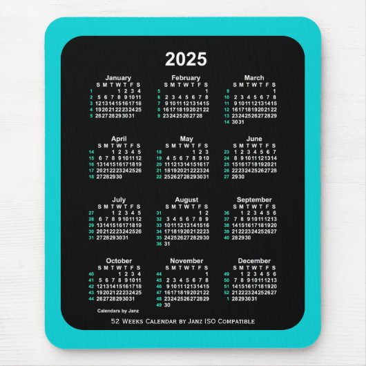 Tapis De Souris Calendrier ISO 2025 Neon 52 semaines par Janz Two  (Devant)