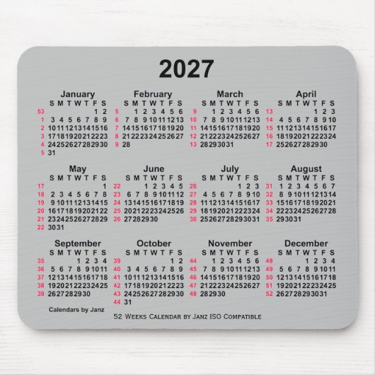 Tapis De Souris Calendrier ISO 2027 Silver 52 semaines par Janz (Devant)