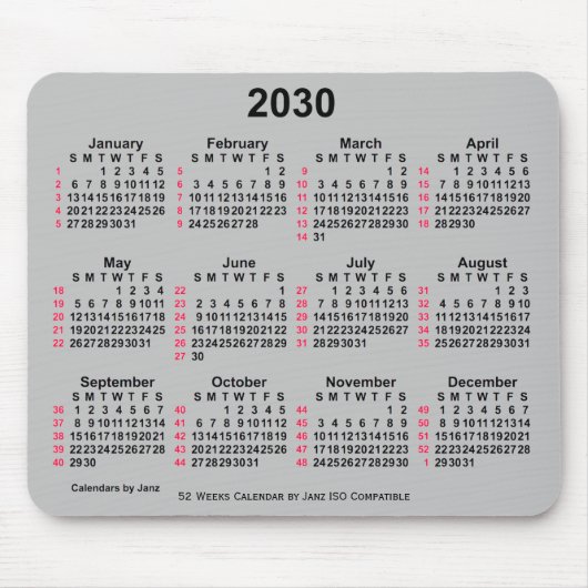 Tapis De Souris Calendrier ISO 2030 Silver 52 semaines par Janz (Devant)
