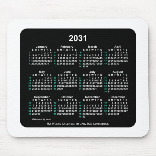 Tapis De Souris Calendrier ISO 2031 Neon 52 semaines par Janz Two  (Devant)
