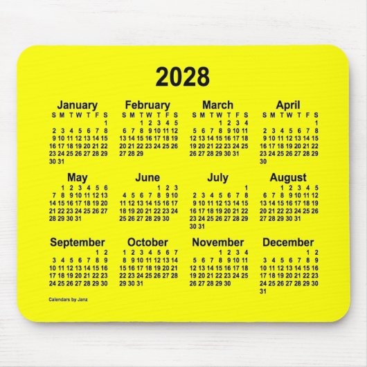 Tapis De Souris Calendrier Jaune 2028 par Janz Mouse Pad (Devant)