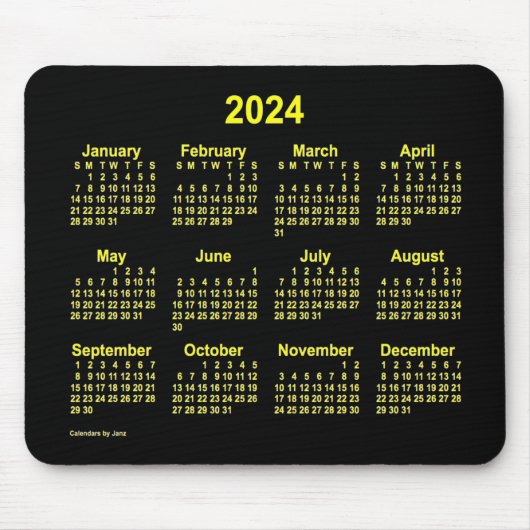 Tapis De Souris Calendrier jaune néon 2024 par Janz (Devant)