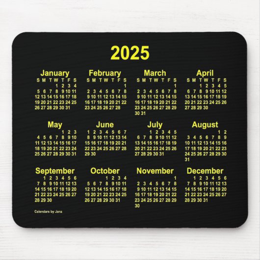 Tapis De Souris Calendrier jaune néon 2025 par Janz (Devant)