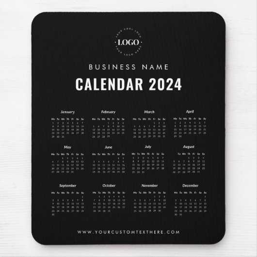 Tapis De Souris Calendrier magnétique minimal noir et blanc 2024 (Devant)