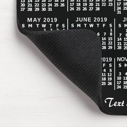 Tapis De Souris Calendrier mensuel 2019 Black Custom 2 Photos (Coin)