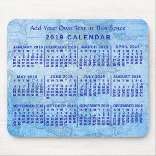 Tapis De Souris Calendrier mensuel 2019 - Carte d'antiquité bleue