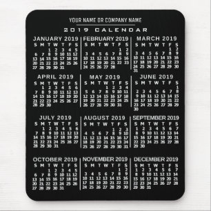 Tapis De Souris Calendrier mensuel 2019 Noir Blanc Nom personnalis