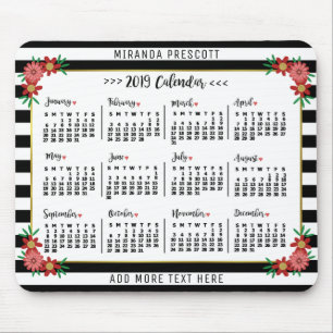 Tapis De Souris Calendrier mensuel 2019   Préppy Floral Stripes