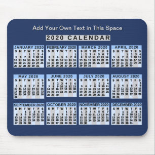 Tapis De Souris Calendrier mensuel 2020 Facile à lire Affaires