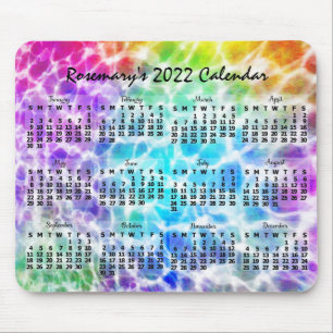 Tapis De Souris Calendrier mensuel 2022 Tiedye Hippie Arc-en-ciel