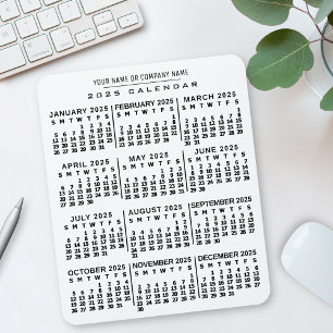 Tapis De Souris Calendrier mensuel 2023 Année Blanc Noir Nom perso