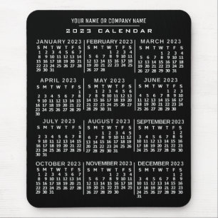 Tapis De Souris Calendrier mensuel 2023 Année Noir Blanc Nom perso