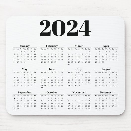 Tapis De Souris Calendrier mensuel 2024 | N'importe quel arrière - (Devant)