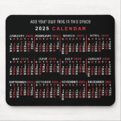 Tapis De Souris Calendrier mensuel 2025 Année Personnalisé Noir Ro (Devant)