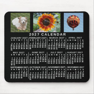 Tapis De Souris Calendrier mensuel de l'année 2027 Noir Personnali