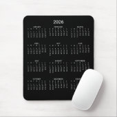 Tapis De Souris Calendrier minimaliste moderne noir 2026 (Avec souris)