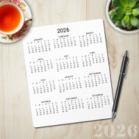 Calendrier minimaliste moderne noir et blanc 2026