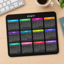 Calendrier minimaliste noir coloré simple 2027