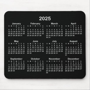 Tapis De Souris Calendrier minimaliste noir et blanc 2025