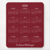 Tapis De Souris Calendrier minimaliste rouge Bourgogne 2026 (Devant)