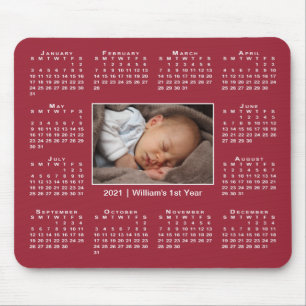Tapis De Souris Calendrier moderne 2021 Votre nom photo sur Bourgo