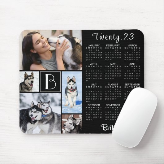 Tapis De Souris Calendrier moderne 2023 Monogramme Nom du script 5 (Avec souris)