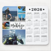 Tapis De Souris Calendrier moderne 2026 5 Photos Monogramme Nom (Devant)