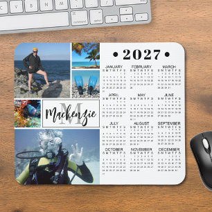 Tapis De Souris Calendrier Moderne 2027 5 Photos Monogramme Nom
