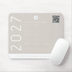 Tapis De Souris Calendrier Moderne 2027 Logo Entreprise Beige Neut