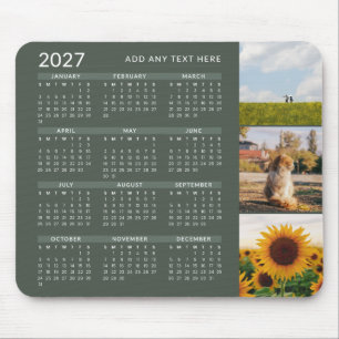 Tapis De Souris Calendrier Moderne Minimaliste 3 Photos 2027 Vert