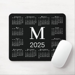 Tapis De Souris Calendrier Monogramme noir et blanc 2025