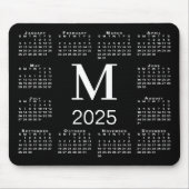 Tapis De Souris Calendrier Monogramme noir et blanc 2025 (Devant)