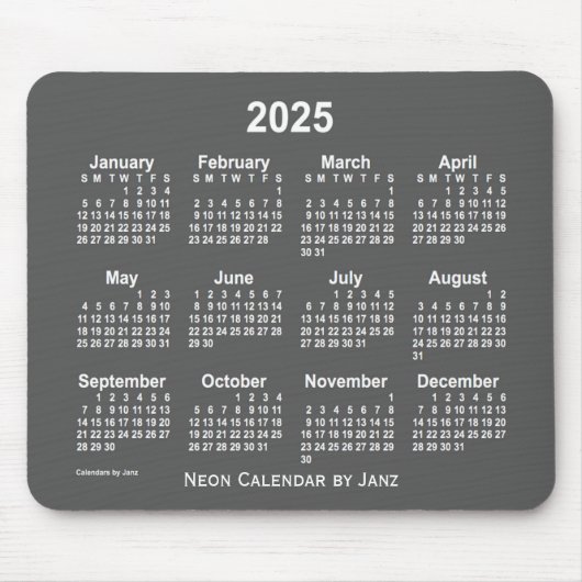 Tapis De Souris Calendrier Neon Charcoal 2025 par Janz (Devant)