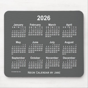 Tapis De Souris Calendrier Neon Charcoal 2026 par Janz