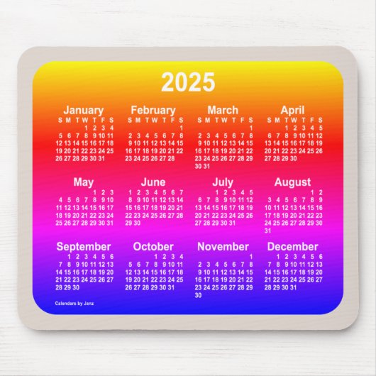 Tapis De Souris Calendrier Neon Rainbow 2025 par Janz Two Tone (Devant)