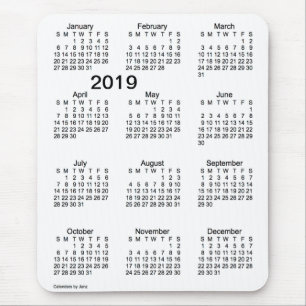 Tapis De Souris Calendrier noir et blanc des gros caractères 2019