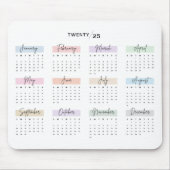 TAPIS DE SOURIS CALENDRIER PASTEL 2025 SCRIPT ÉCRIT À LA MAIN (Devant)