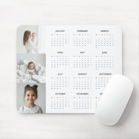 Tapis De Souris Calendrier Pastel Pink 2025 personnalisé avec phot (Avec souris)