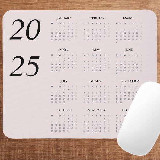 Tapis De Souris Calendrier Pastel Rose 2025 personnalisé élégant