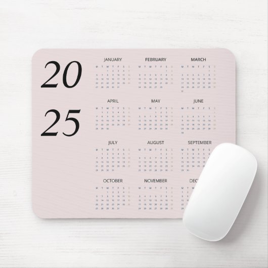 Tapis De Souris Calendrier Pastel Rose 2025 personnalisé élégant (Avec souris)