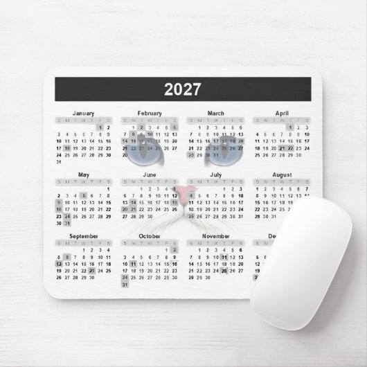 Tapis De Souris Calendrier persan blanc 2027 (Avec souris)