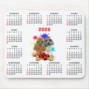 Tapis De Souris Calendrier personnalisable Chien Caniche Mignon 